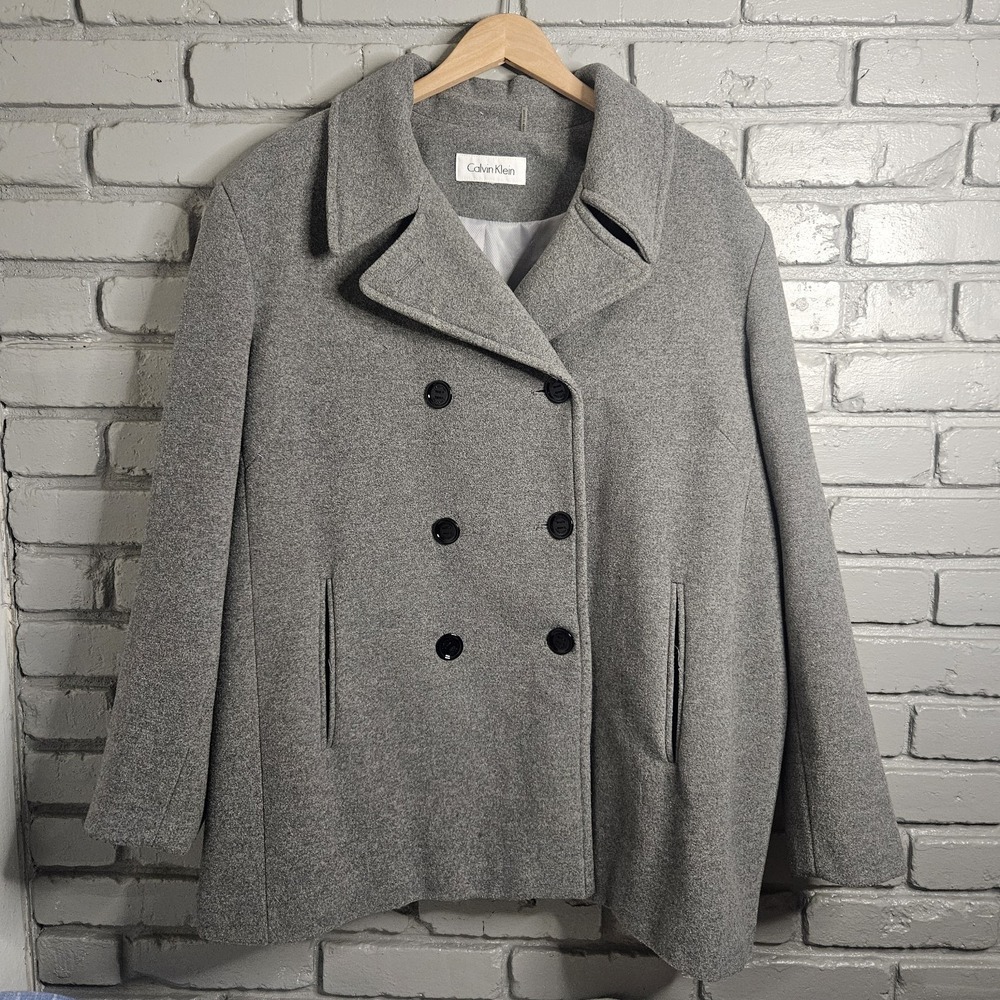 Calvin Klein Womens Peacoat 2XL Wool Blend Gray Double Breasted
